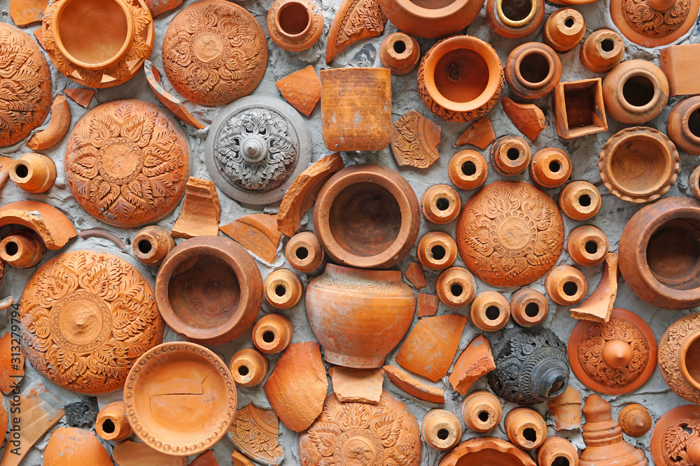 Abstract - Pottery thai or Brown Earthenware texture background - traditional style Abstract - Pottery thai or Brown Earthenware texture background - traditional style