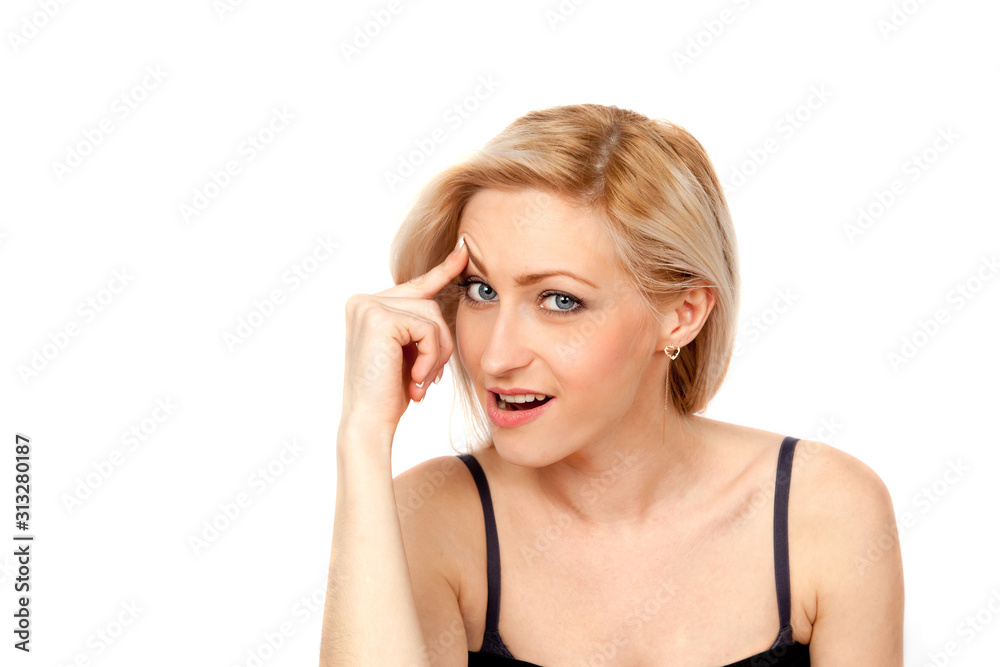Sly insidious woman portrait isolated on white Sly insidious woman portrait isolated on white