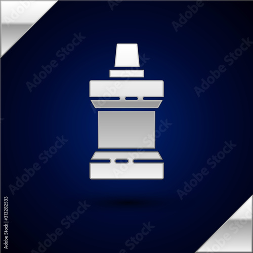 Silver Mouthwash plastic bottle icon isolated on dark blue background. Liquid for rinsing mouth. Oralcare equipment. Vector Illustration