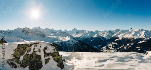 Panorama of the alps in the Swiss valley of Val d'Anniviers, canton of Valais.