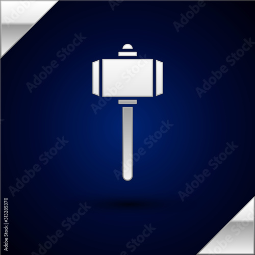 Silver Battle hammer icon isolated on dark blue background. Vector Illustration