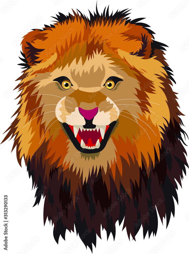 Fototapeta premium Illustration. Vector graphics. Lion with open mouth.