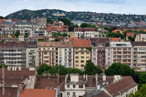 Photography Aerial view residential area Budapest with apartment buildings