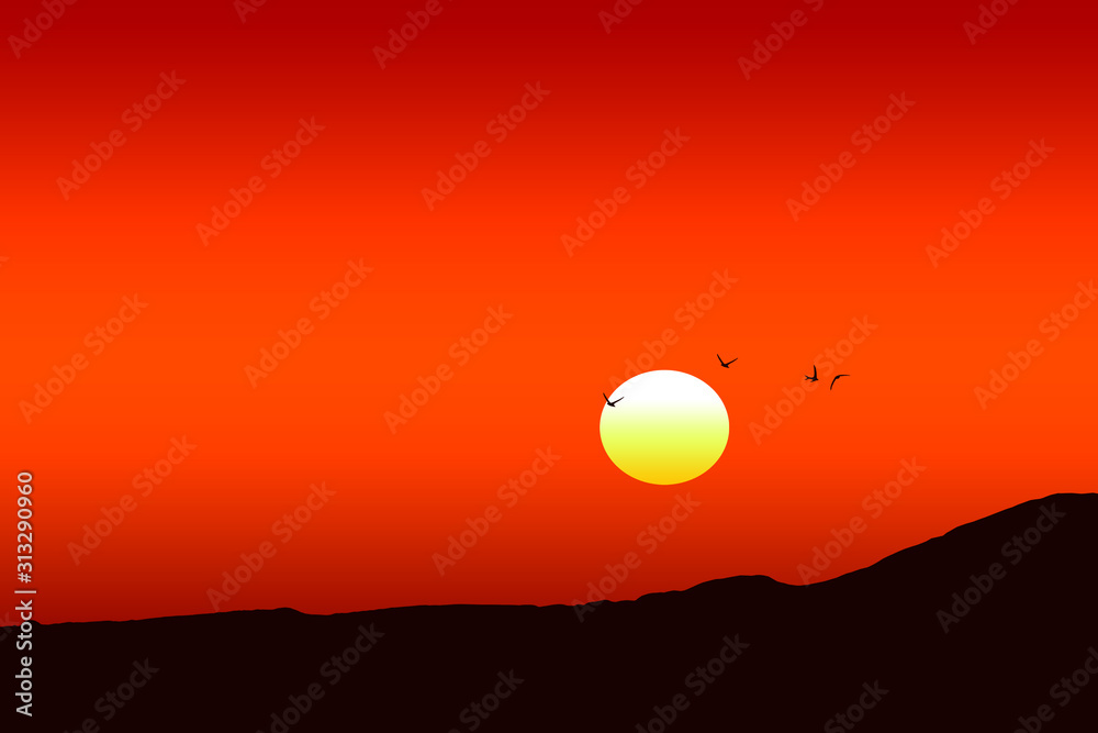 Illustration of a beautiful red sunset Illustration of a beautiful red sunset
