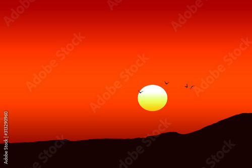 Illustration of a beautiful red sunset