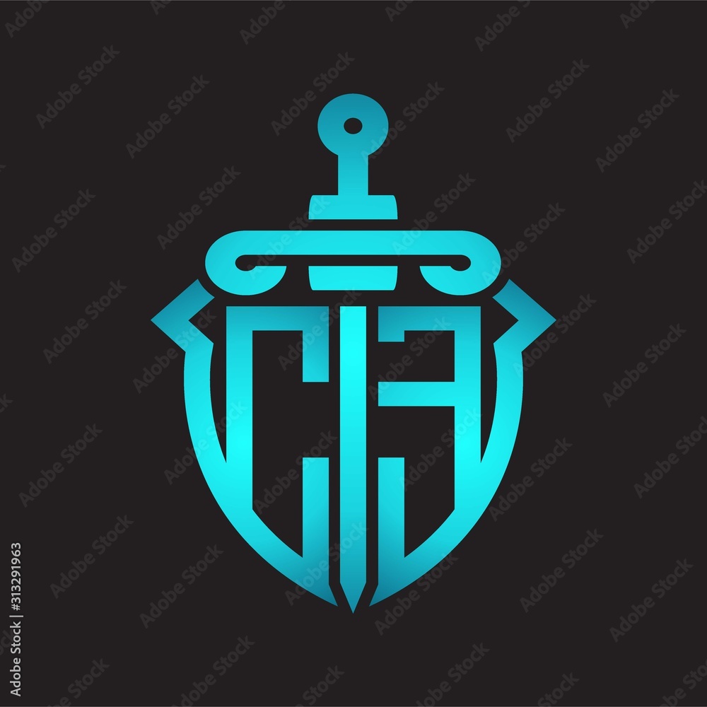CE Logo monogram with sword and shield combination isolated blue colors gradient CE Logo monogram with sword and shield combination isolated blue colors gradient