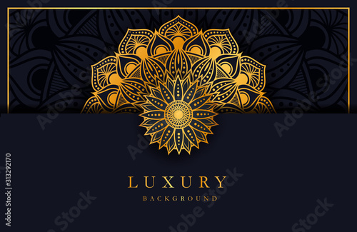 Luxury background with gold islamic arabesque ornament on dark surface