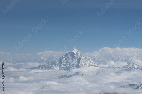 Canvas Print A beautiful photo of a mountain with glacier and snow on it from a height above