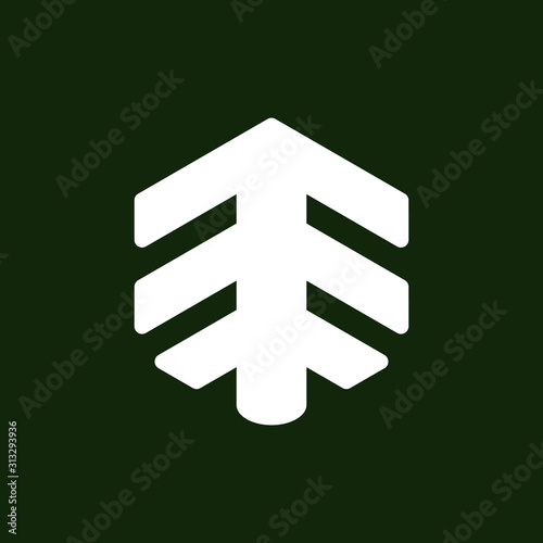 Initial letter E logo template with tree hexagonal icon in flat design monogram arrow illustration