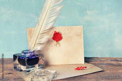 Tableau sur toile Tinte, Feder und Briefe mit Siegel