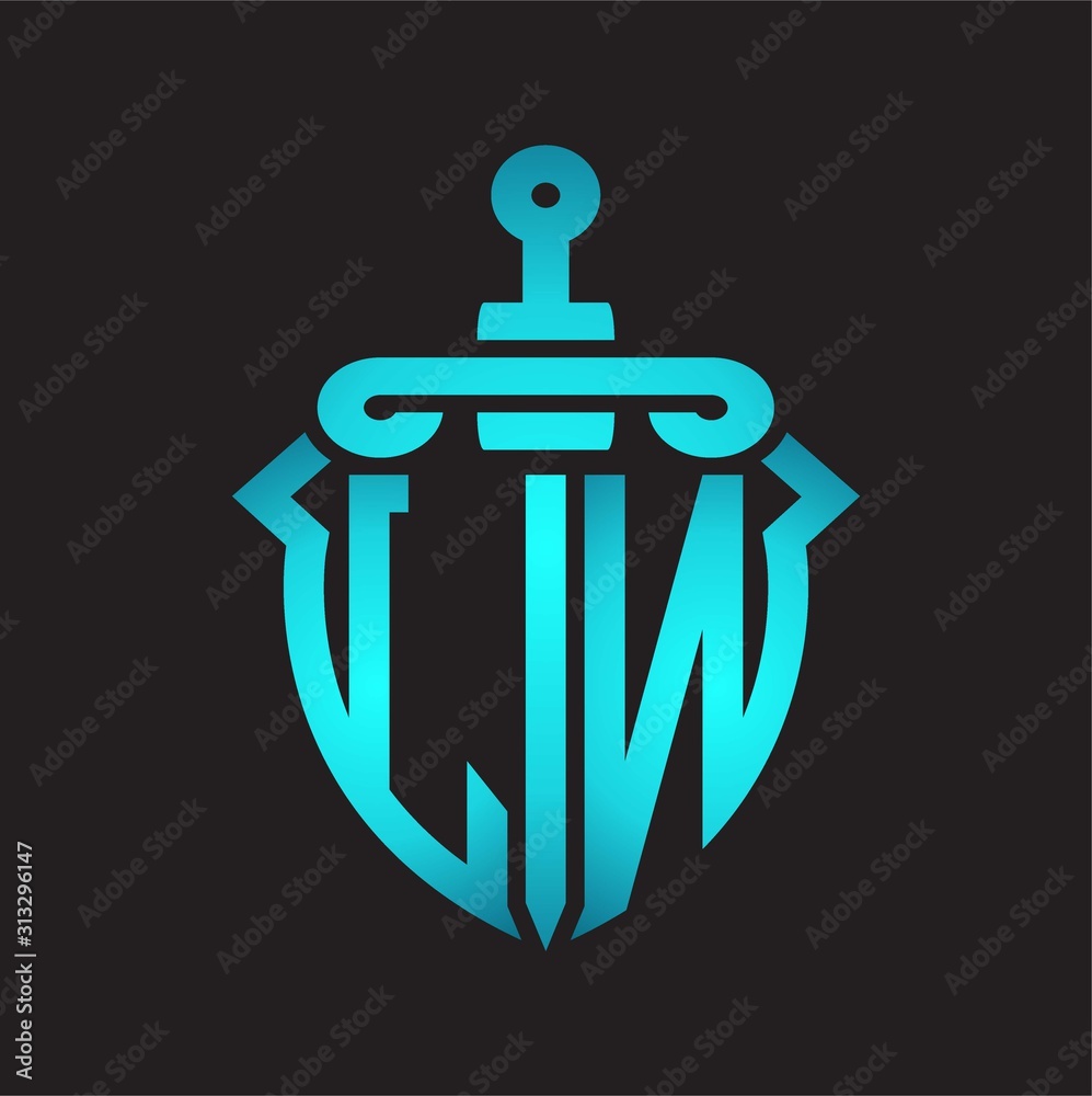 LN Logo monogram with sword and shield combination isolated blue colors gradient LN Logo monogram with sword and shield combination isolated blue colors gradient