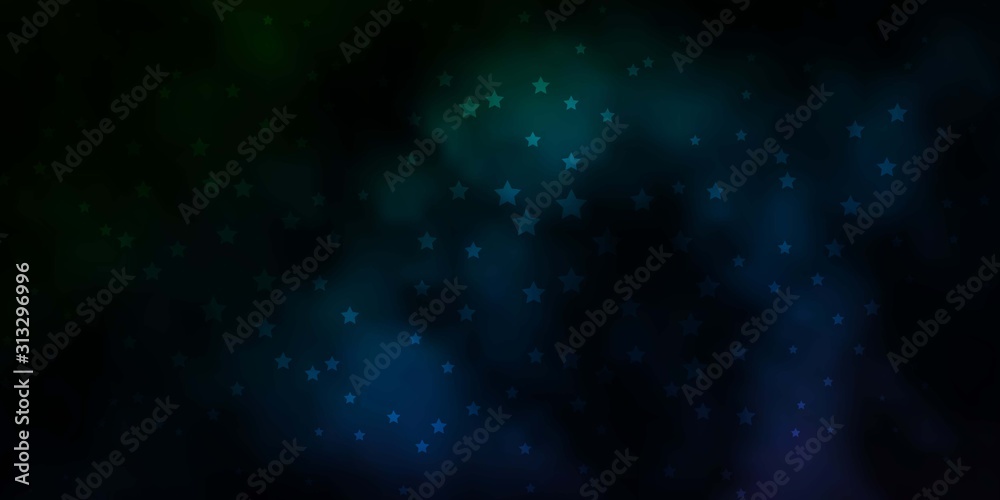 Dark Blue, Green vector background with small and big stars. Colorful illustration in abstract style with gradient stars. Theme for cell phones.