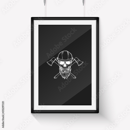 Hand drawn sketch skull with axes
