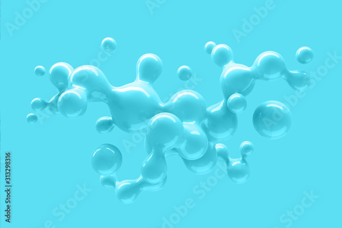 Abstract three-dimensional background of many flying droplets of viscous liquid. 3D illustration, 3D render. Stock illustration