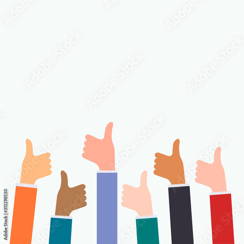 Many hand thumbs up good feedback. Like. Business people. Vector illtration.