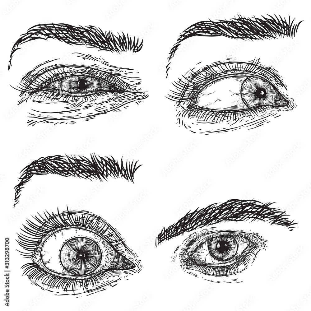 man-and-woman-isolated-eyes-and-eyebrows-set-close-and-open-vision