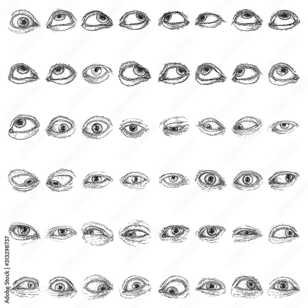 Beautiful woman eyes vector ink drawing. illustration. Black white Set.  Stock Vector by ©ArthaDesignStudio 246587100