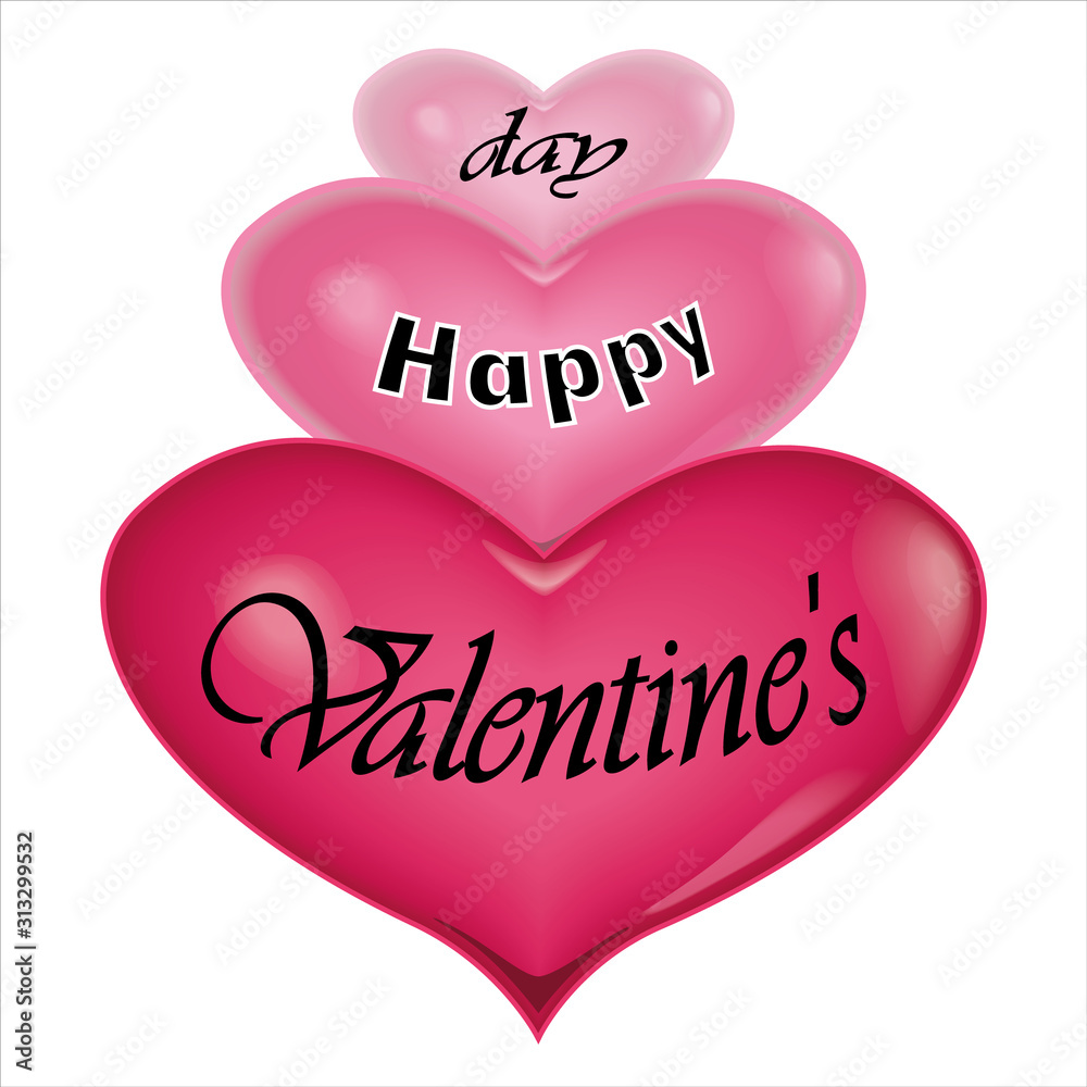 Happy Valentines day. Love. Heart on pink background . vector.