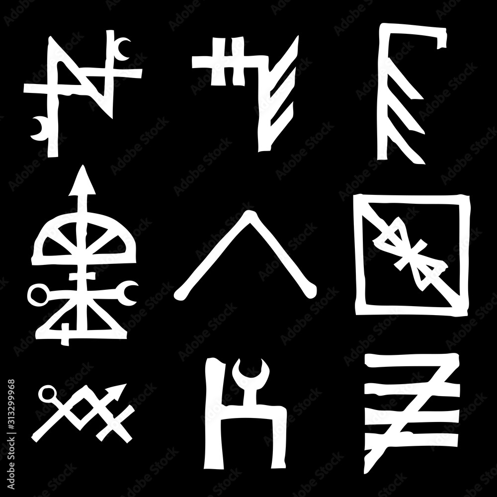 Set of alchemical symbols on the theme of old manuscript with occult lyrics alphabet and symbols. Esoteric written signs inspired by medieval writings. Vector Set of alchemical symbols on the theme of old manuscript with occult lyrics alphabet and symbols. Esoteric written signs inspired by medieval writings. Vector