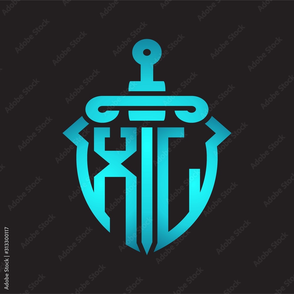 XL Logo monogram with sword and shield combination isolated blue colors gradient XL Logo monogram with sword and shield combination isolated blue colors gradient