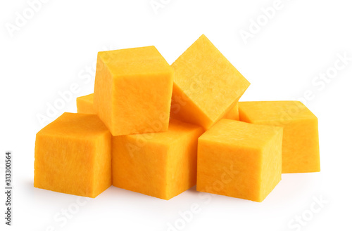 pile of pumpkin pieces on a white background