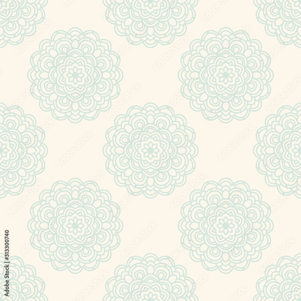 Fantasy seamless pattern with ornamental mandala. Abstract round doodle flower background. Floral geometric circle. Vector illustration. Fantasy seamless pattern with ornamental mandala. Abstract round doodle flower background. Floral geometric circle. Vector illustration.