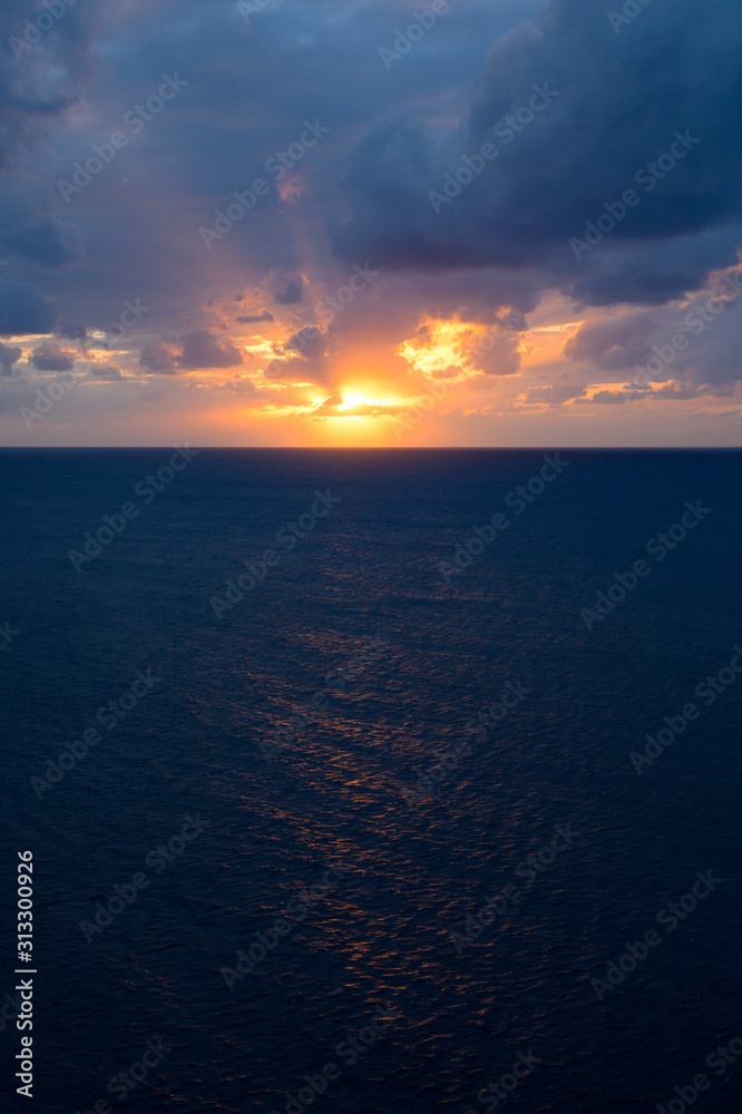 Sunset in the middle of the Caribbean Sea