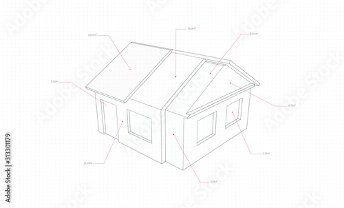 Sectional drawing of a house with red pointers