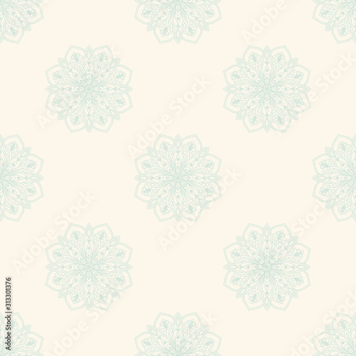 Fantasy seamless pattern with ornamental mandala. Abstract round doodle flower background. Floral geometric circle. Vector illustration. 