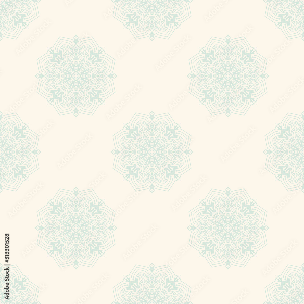 Fantasy seamless pattern with ornamental mandala. Abstract round doodle flower background. Floral geometric circle. Vector illustration. Fantasy seamless pattern with ornamental mandala. Abstract round doodle flower background. Floral geometric circle. Vector illustration.