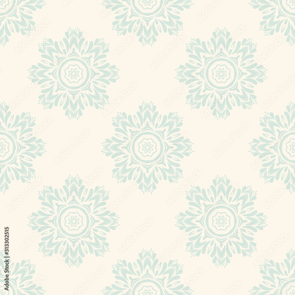 Fantasy seamless pattern with ornamental mandala. Abstract round doodle flower background. Floral geometric circle. Vector illustration. Fantasy seamless pattern with ornamental mandala. Abstract round doodle flower background. Floral geometric circle. Vector illustration.