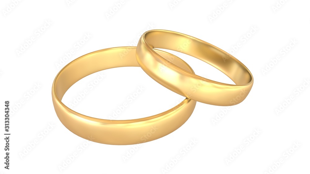 Wedding rings isolated on white background, 3D-rendering Wedding rings isolated on white background, 3D-rendering