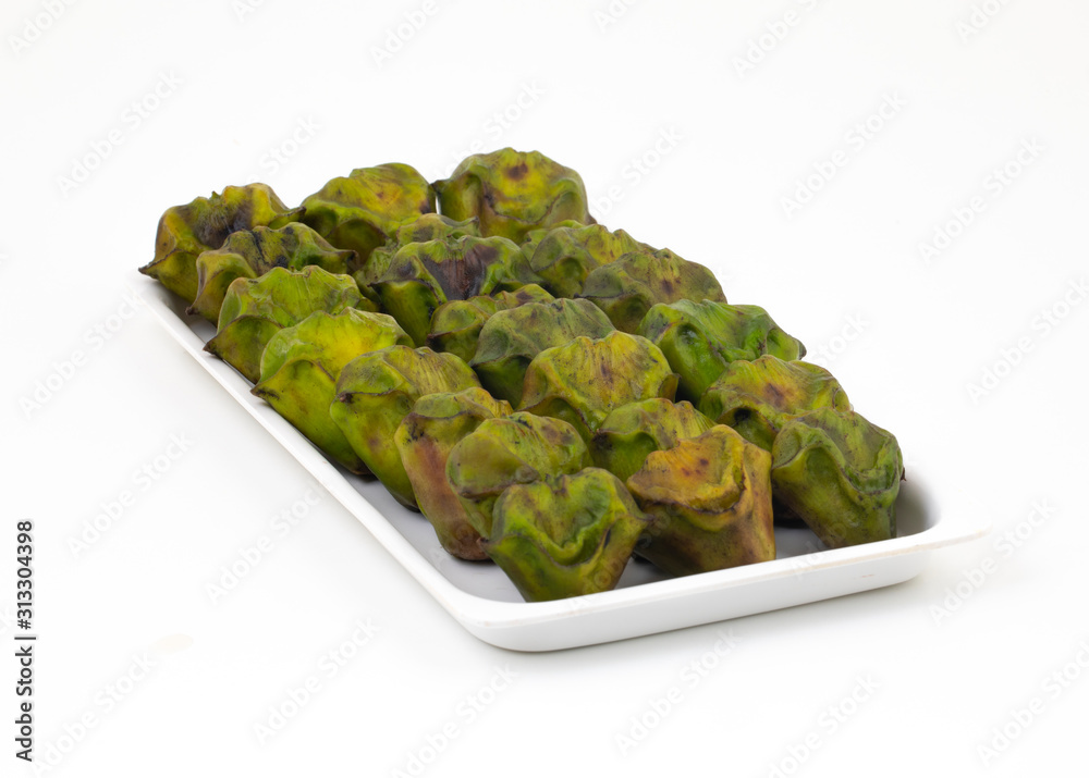 Close up of Fresh Organic Raw Water Chestnuts Also Know as Hingora, Hingoda, Singhara or Water Caltrop Close up of Fresh Organic Raw Water Chestnuts Also Know as Hingora, Hingoda, Singhara or Water Caltrop