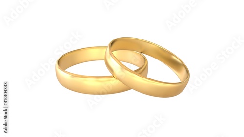 Wedding rings isolated on white background, 3D-rendering