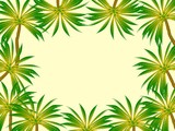 colorful frame of palm trees. poster, Poster, cover, postcard. tropic. green trees on a light yellow background. color illustration.