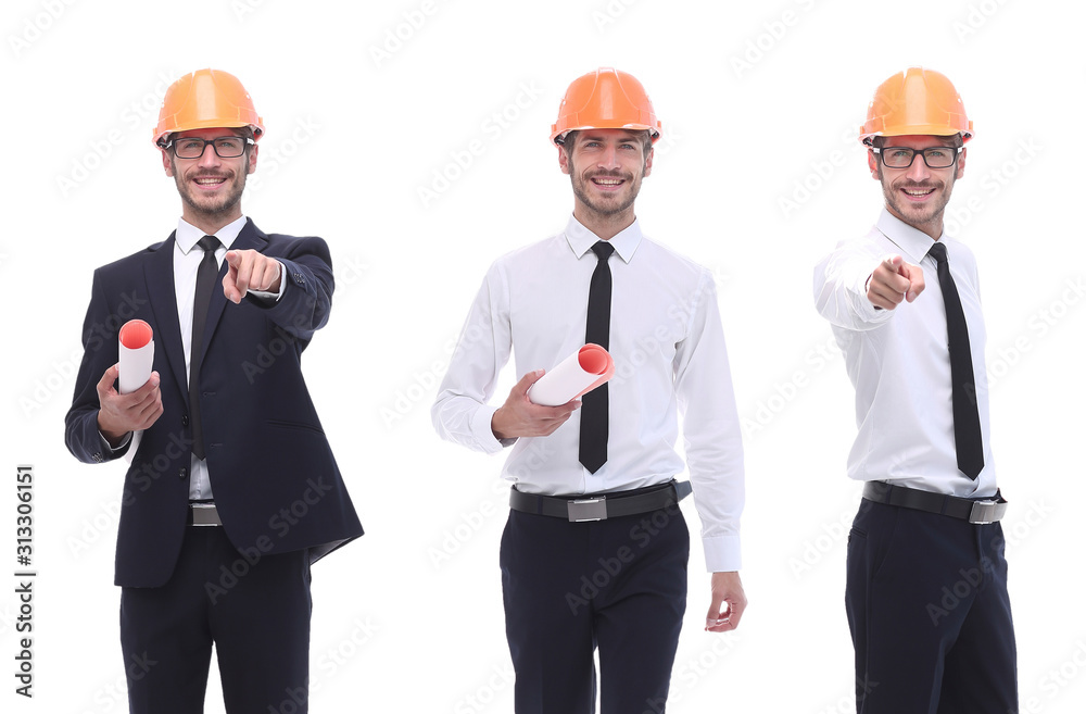in full growth .successful architect engineer in orange helmet. in full growth .successful architect engineer in orange helmet.