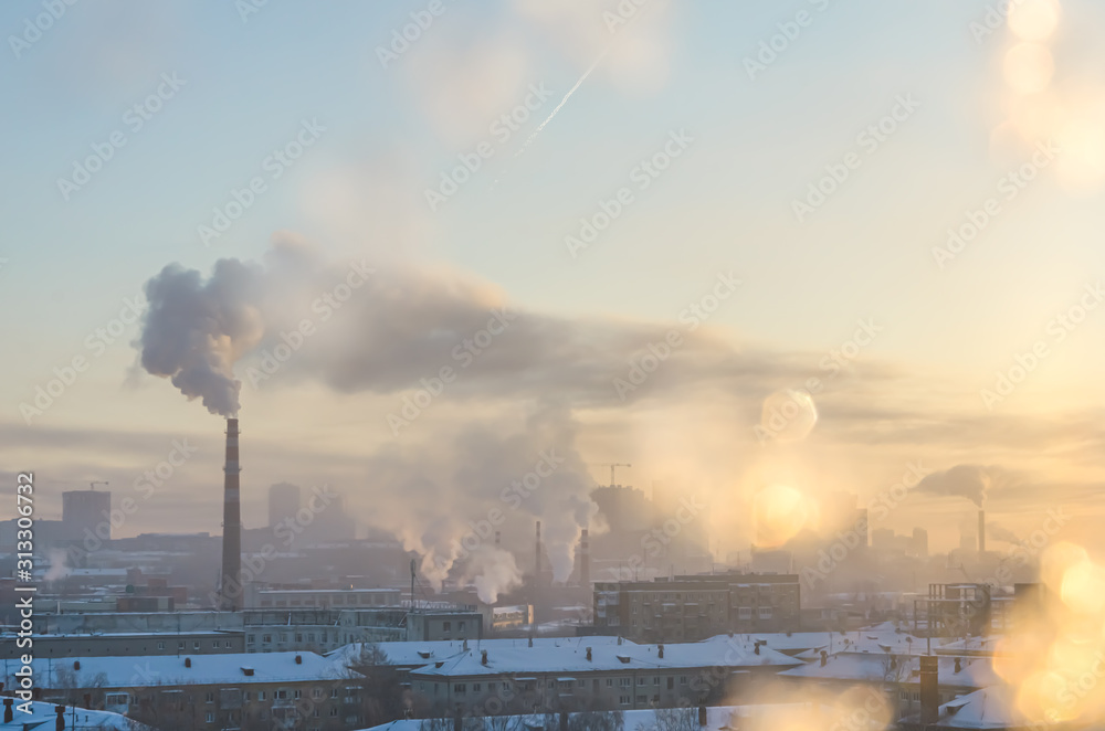 View of the industrial city in winter.