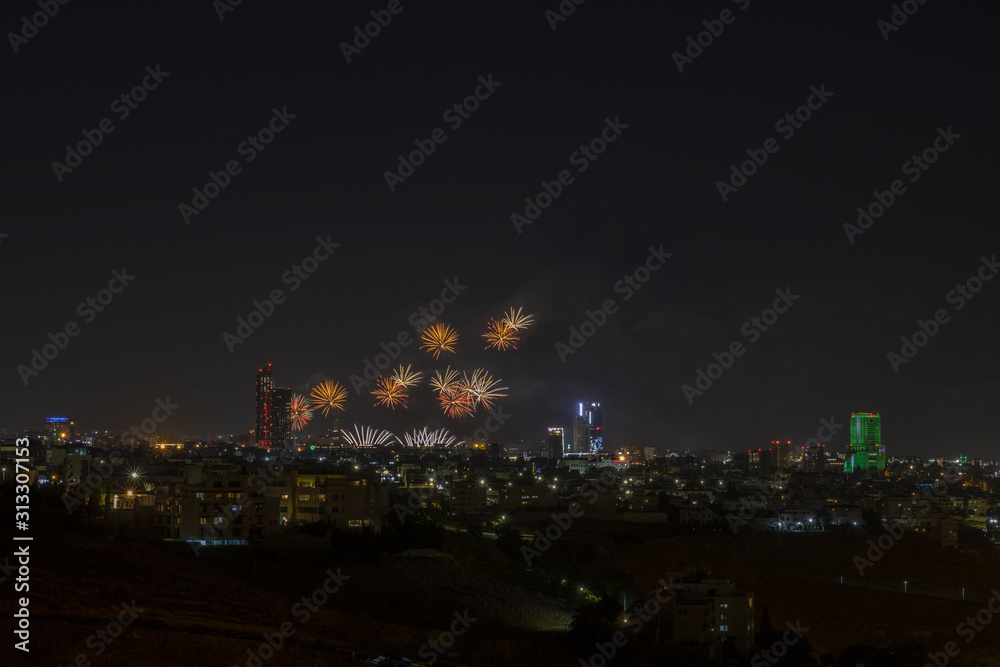 fireworks celebration in Amman-Jordan for independence day