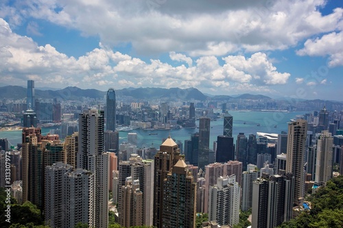  Hong Kong skyline view from The Peak with Victoria Harbour in the background 