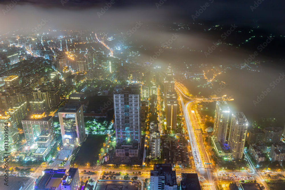 Night aerial view of Taipei nightscape