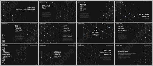 Presentation design vector templates, multipurpose template for presentation slide, flyer, brochure cover design. Scientific medical research. Abstract molecular connection structure backgrounds.