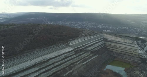 Aerial view of opencast mining quarry - view from above.