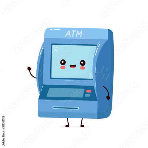 Cute smiling happy ATM. Vector flat cartoon