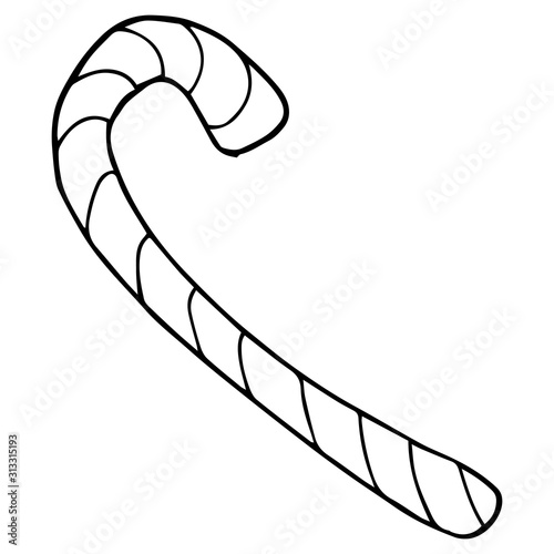 Candy caramel cane icon. Vector illustration of christmas candy cane. Hand drawn candy cane.