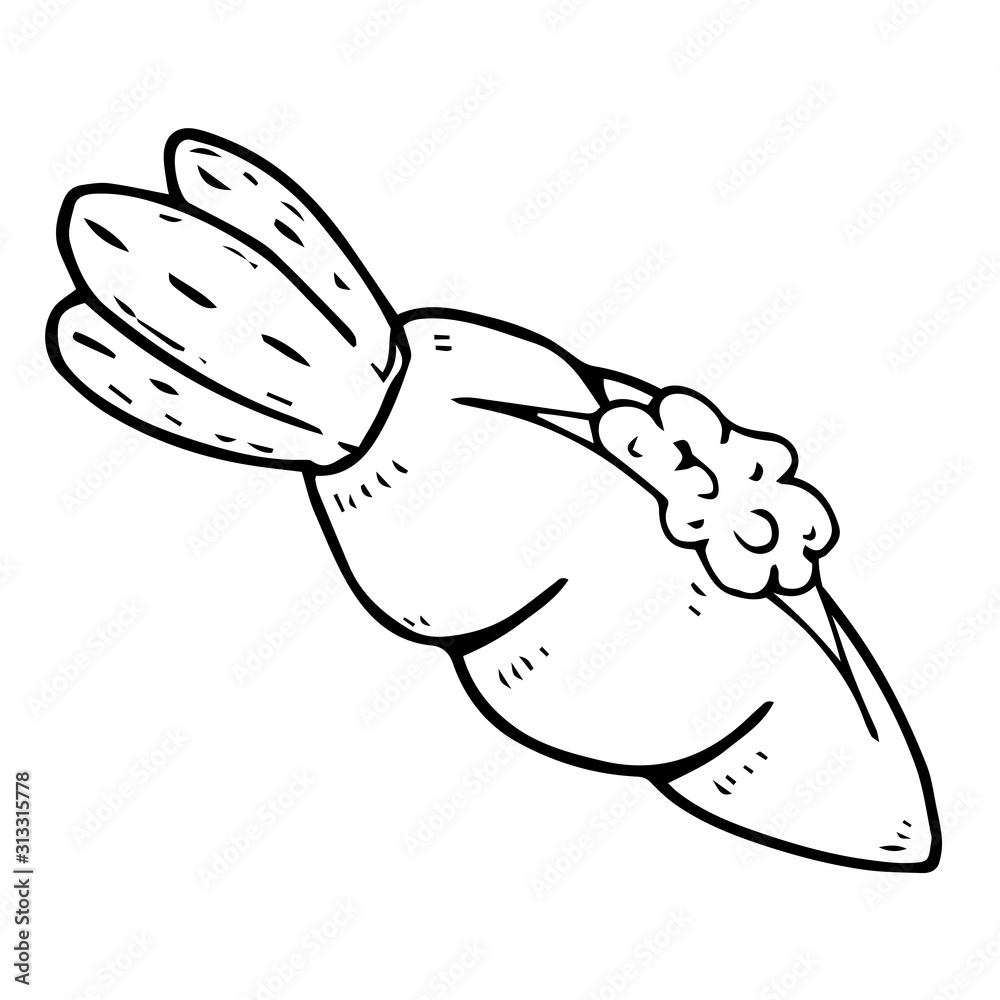 Carrot icon. Vector illustration of a toy fabric carrot. Hand drawn torn soft toy carrot.
