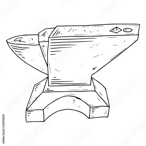 Anvil icon. Vector illustration of an anvil. Hand drawn anvil tool.