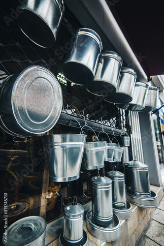 a street shop selling metal utensils photo