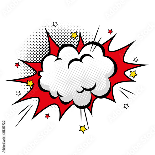 cloud with stars pop art style icon vector illustration design