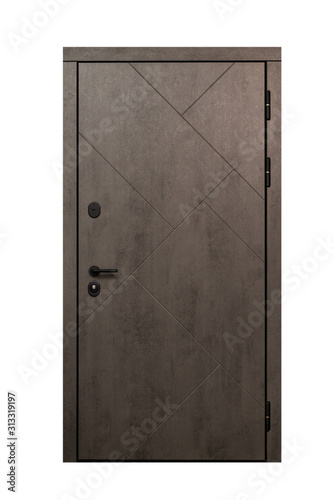 Wooden door isolated on white background