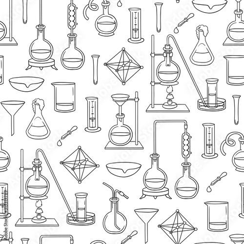 Vector seamless pattern with special equipment. Pattern on the theme of chemistry, education, medicine, science on white background
